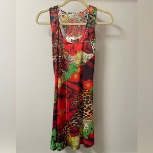 Ocean Blue - S - Red, Rose & Cheetah print dress